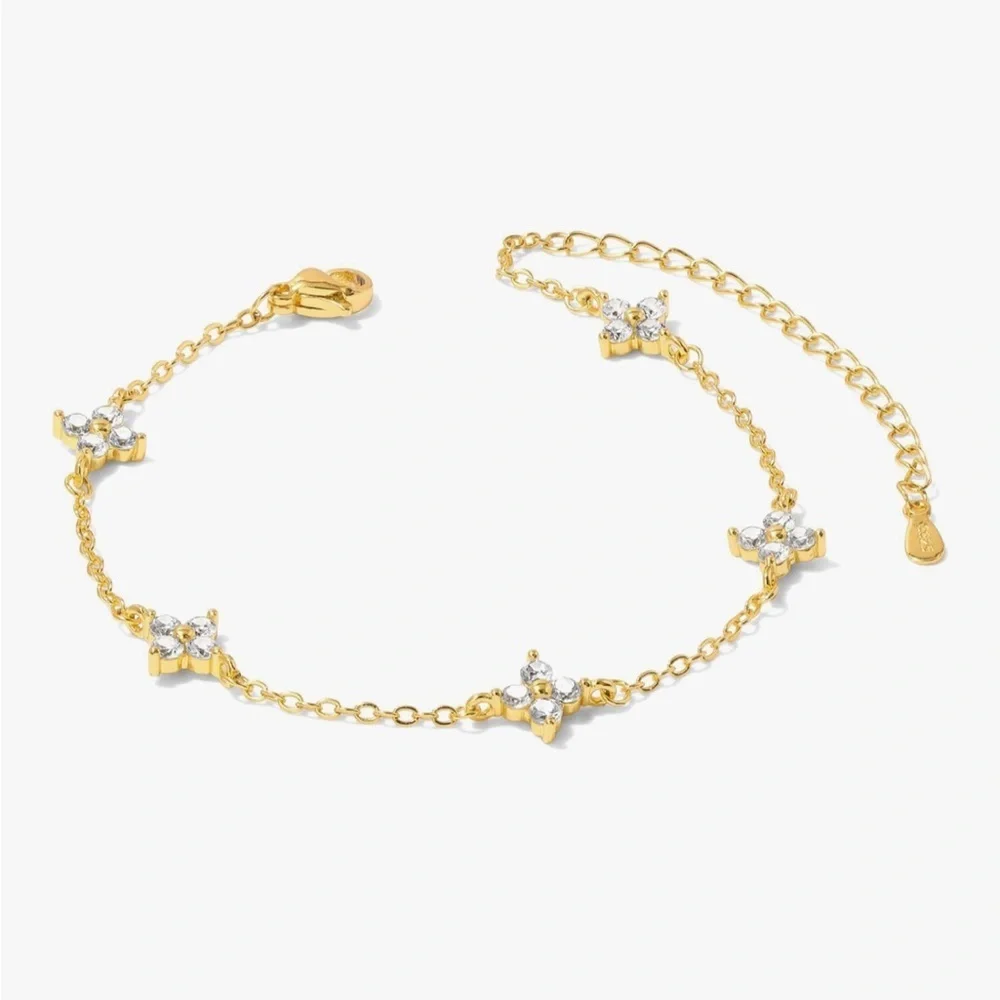 NEW Bracelet 4 Leaf clover Stainless Steel Zircon Hypoallergenic Adjustable